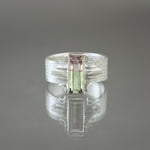 Watermelon Tourmaline Wide Textured Band Bracket Ring in Sterling Silver - Size 7.25
