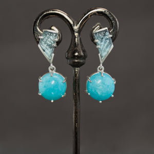Carved Indicolite Tourmaline and Amazonite Earrings