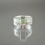 Watermelon Tourmaline Wide Textured Band Bracket Ring in Sterling Silver - Size 7.25