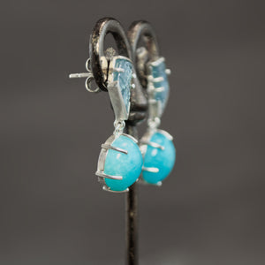 Carved Indicolite Tourmaline and Amazonite Earrings