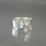 Watermelon Tourmaline Wide Textured Band Bracket Ring in Sterling Silver - Size 7.25