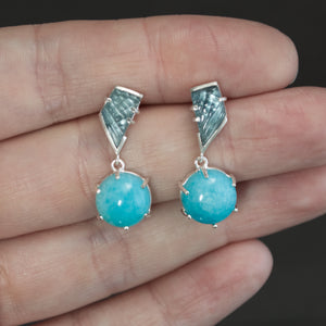 Carved Indicolite Tourmaline and Amazonite Earrings