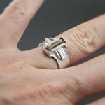 Watermelon Tourmaline Wide Textured Band Bracket Ring in Sterling Silver - Size 7.25