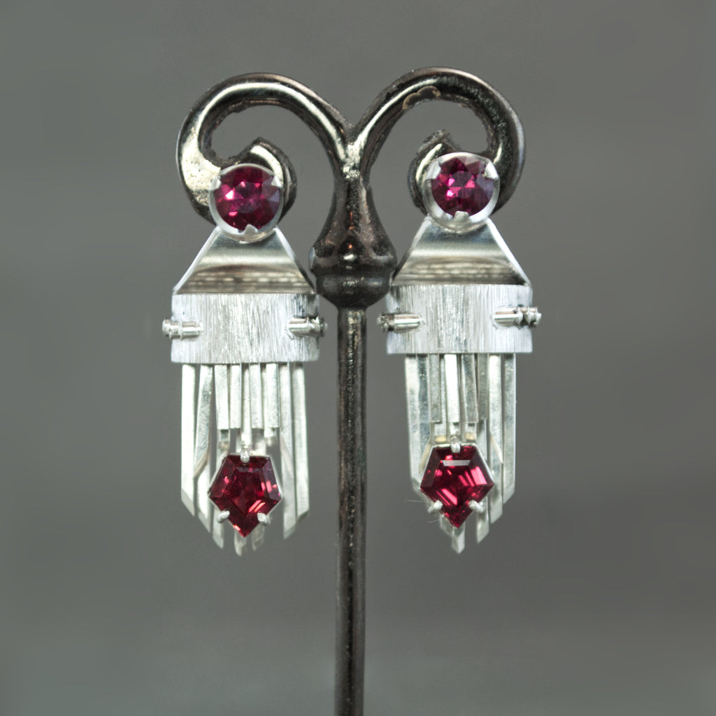 Rhodolite Garnet Futuristic Fringe Earrings