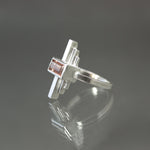 Peach Tourmaline Deco Sconce Ring in Sterling Silver - Size 6