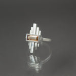 Peach Tourmaline Deco Sconce Ring in Sterling Silver - Size 6