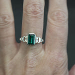 Teal Green Tourmaline Culet Ring in Sterling Silver - Size 8