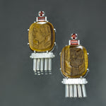 Tiger Eye Cameo and Garnet Fringe Earrings