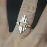 Peach Tourmaline Deco Sconce Ring in Sterling Silver - Size 6