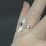 Peach Tourmaline Deco Sconce Ring in Sterling Silver - Size 6