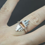 Peach Tourmaline Deco Sconce Ring in Sterling Silver - Size 6