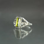 Green Tourmaline Fanned Culet Ring in Sterling SIlver - Size 8