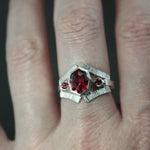 Garnet and Sapphire RIng in Sterling Silver - Size 7.75