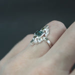 Indicolite Tourmaline and Sapphire Deco Sconce Ring in Sterling Silver - Size 5.75