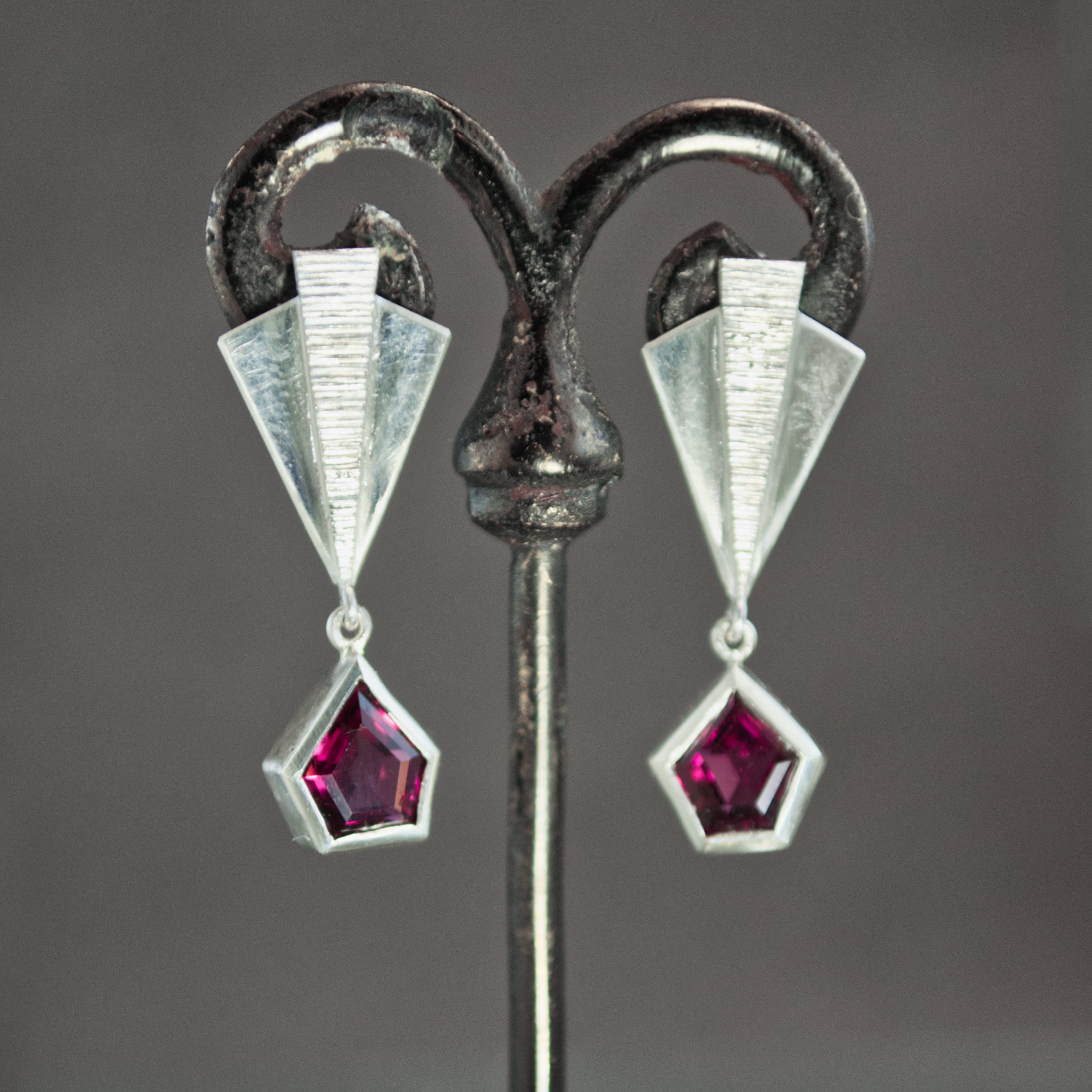 Rhodolite Garnet Deco Earrings