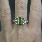 Green Tourmaline Fanned Culet Ring in Sterling SIlver - Size 8