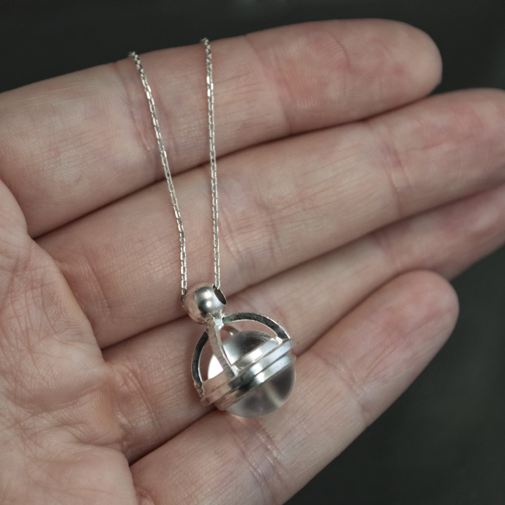 Small Quartz Fob Necklace in Sterling Silver