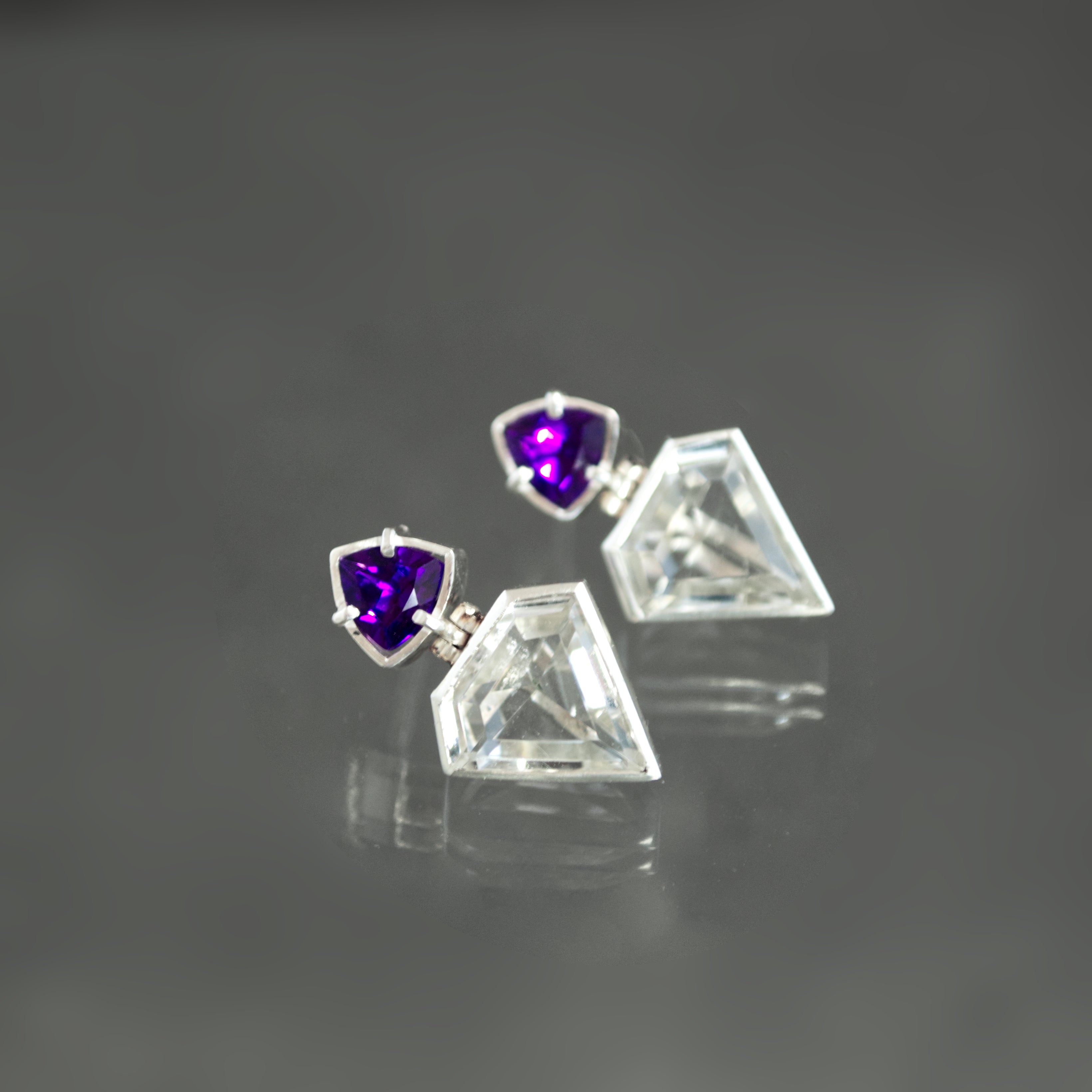 Amethyst and Quartz Geometric Earrings