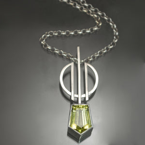 Lemon Quartz Linear Art Deco Necklace