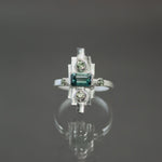 Indicolite Tourmaline and Sapphire Deco Sconce Ring in Sterling Silver - Size 5.75