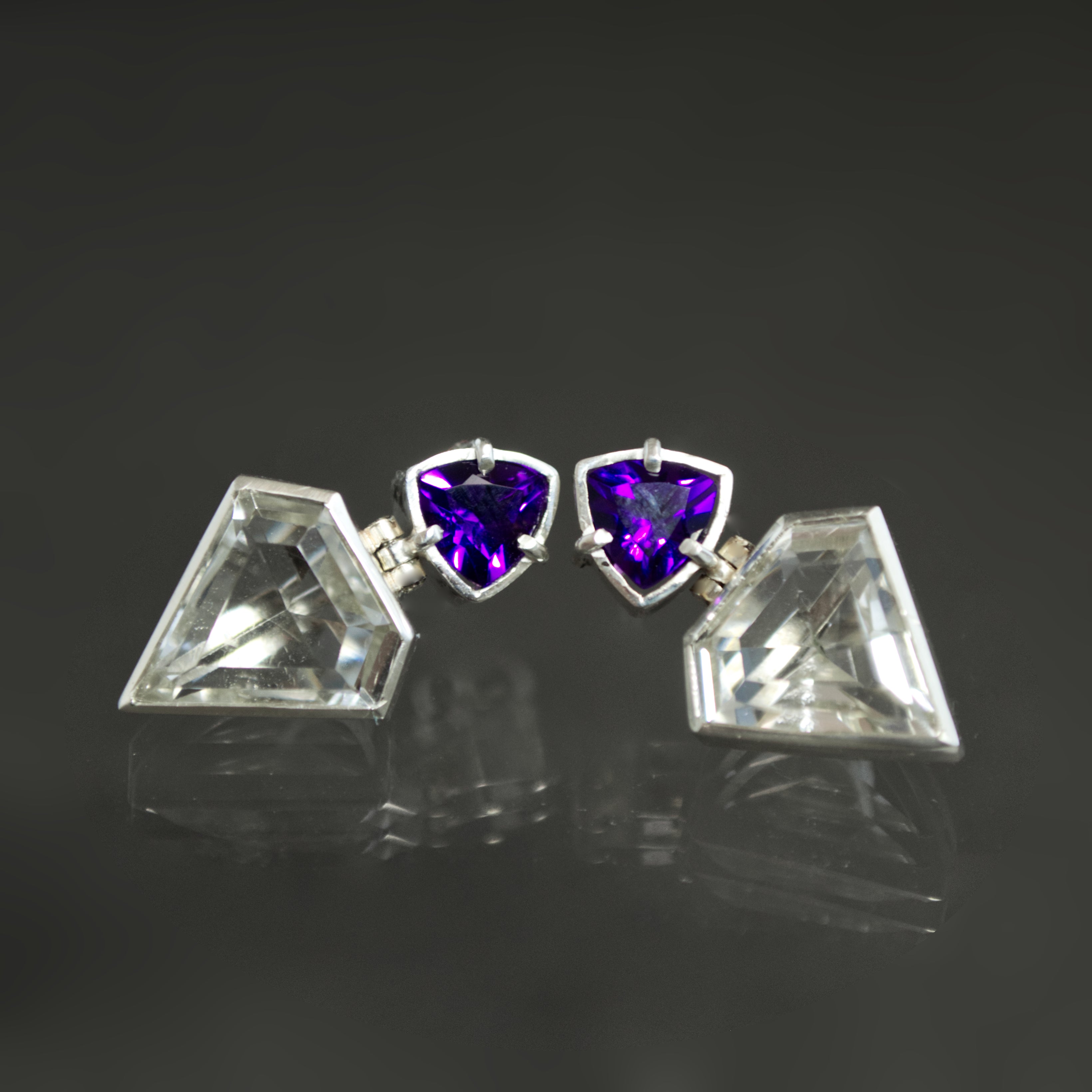 Amethyst and Quartz Geometric Earrings