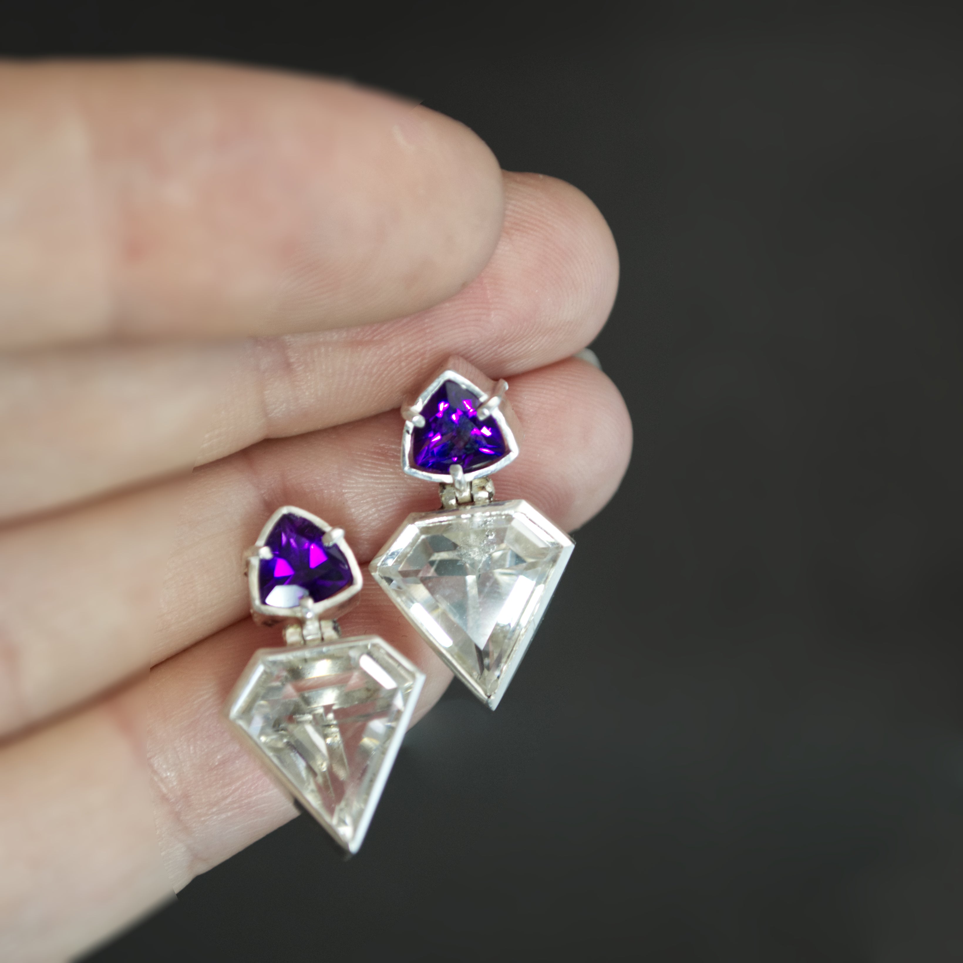 Amethyst and Quartz Geometric Earrings