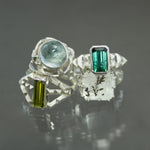 Green Tourmaline Fanned Culet Ring in Sterling SIlver - Size 8