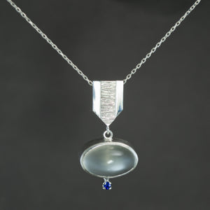 White Moonstone and Sapphire Dart Pendant