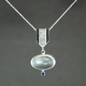 White Moonstone and Sapphire Dart Pendant