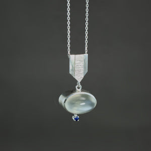 White Moonstone and Sapphire Dart Pendant