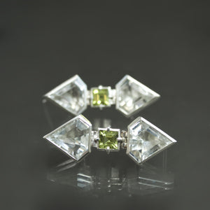 Peridot and Quartz Geometric Statement Earrings