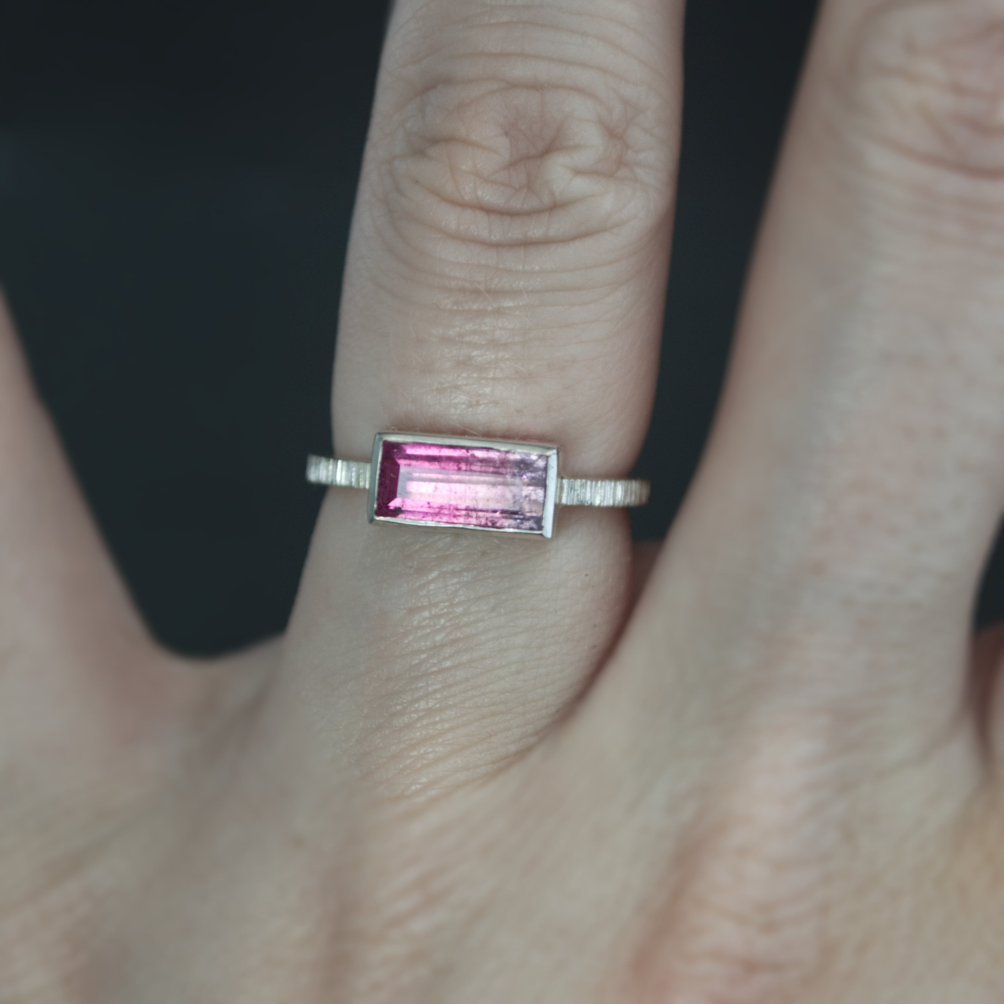 Bi Color Tourmaline Coined Ring - Size 6.5