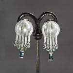 Blue Tourmaline and Green Sapphire Draped Fringe Earrings in Sterling Silver