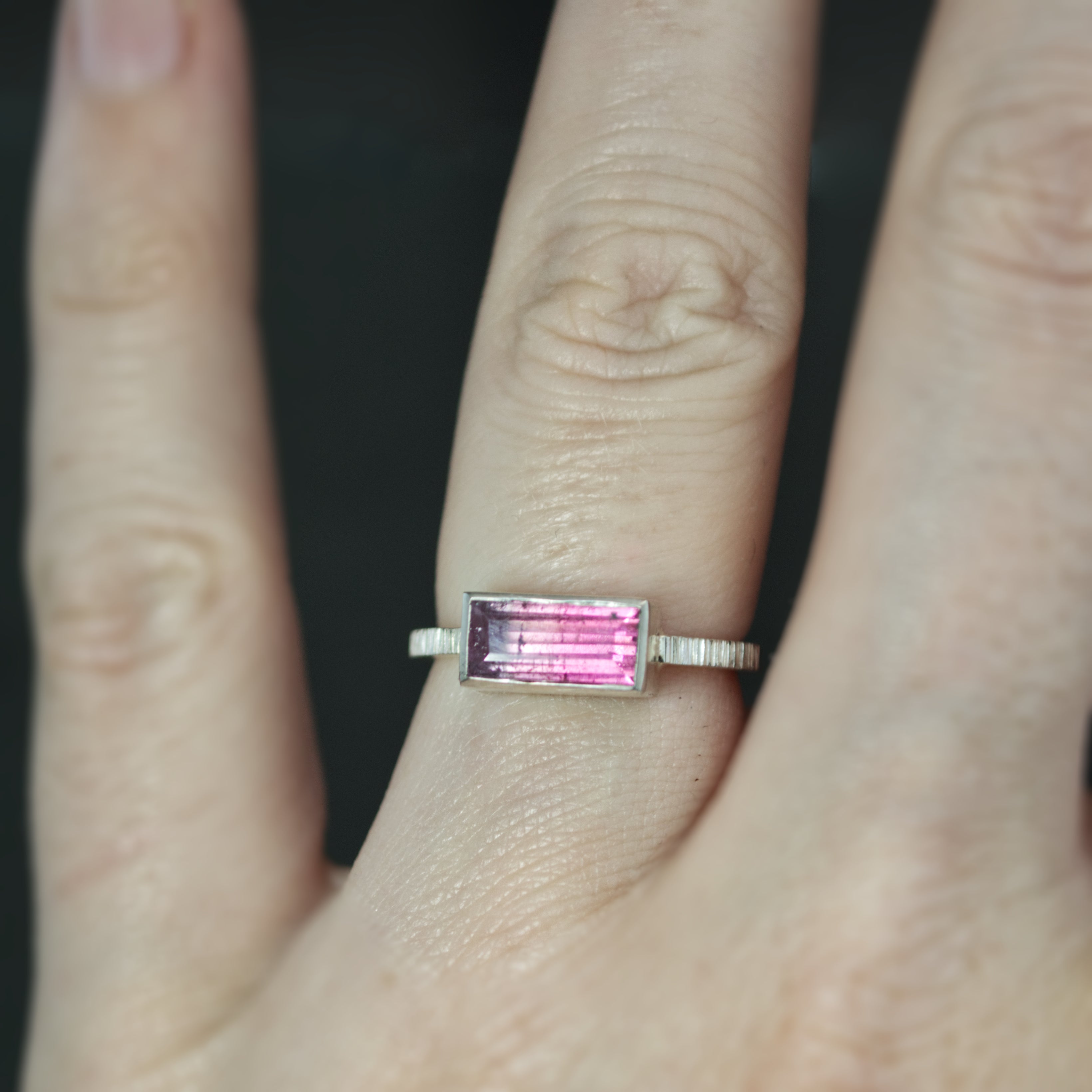 Bi Color Tourmaline Coined Ring - Size 6.5