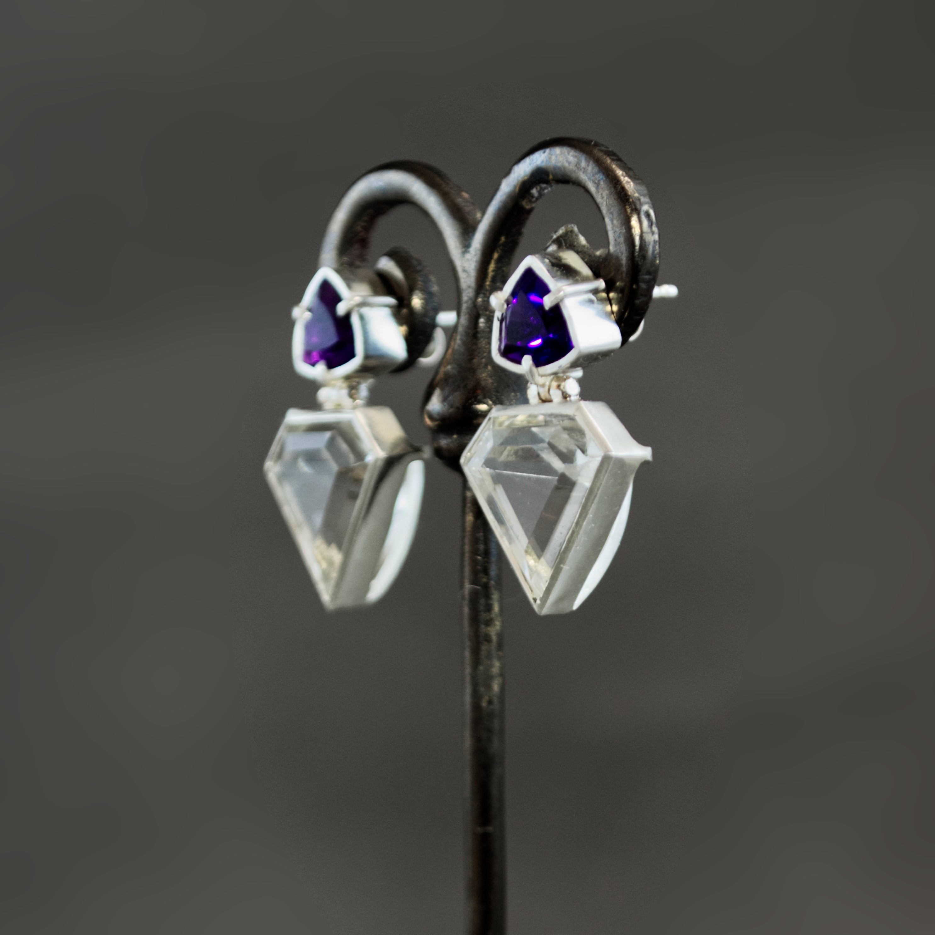 Amethyst and Quartz Geometric Earrings