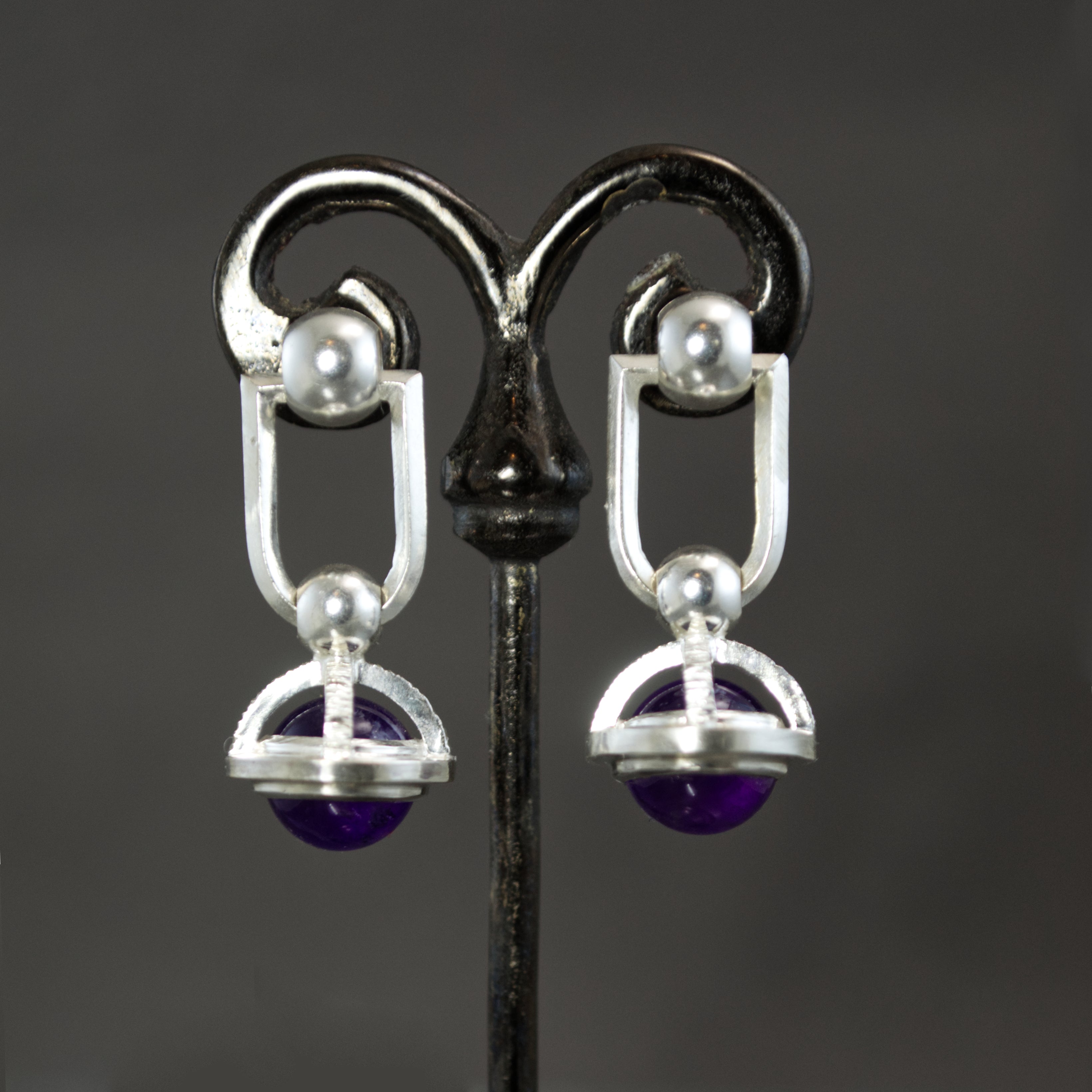 Amethyst Fob Stirrup Earrings