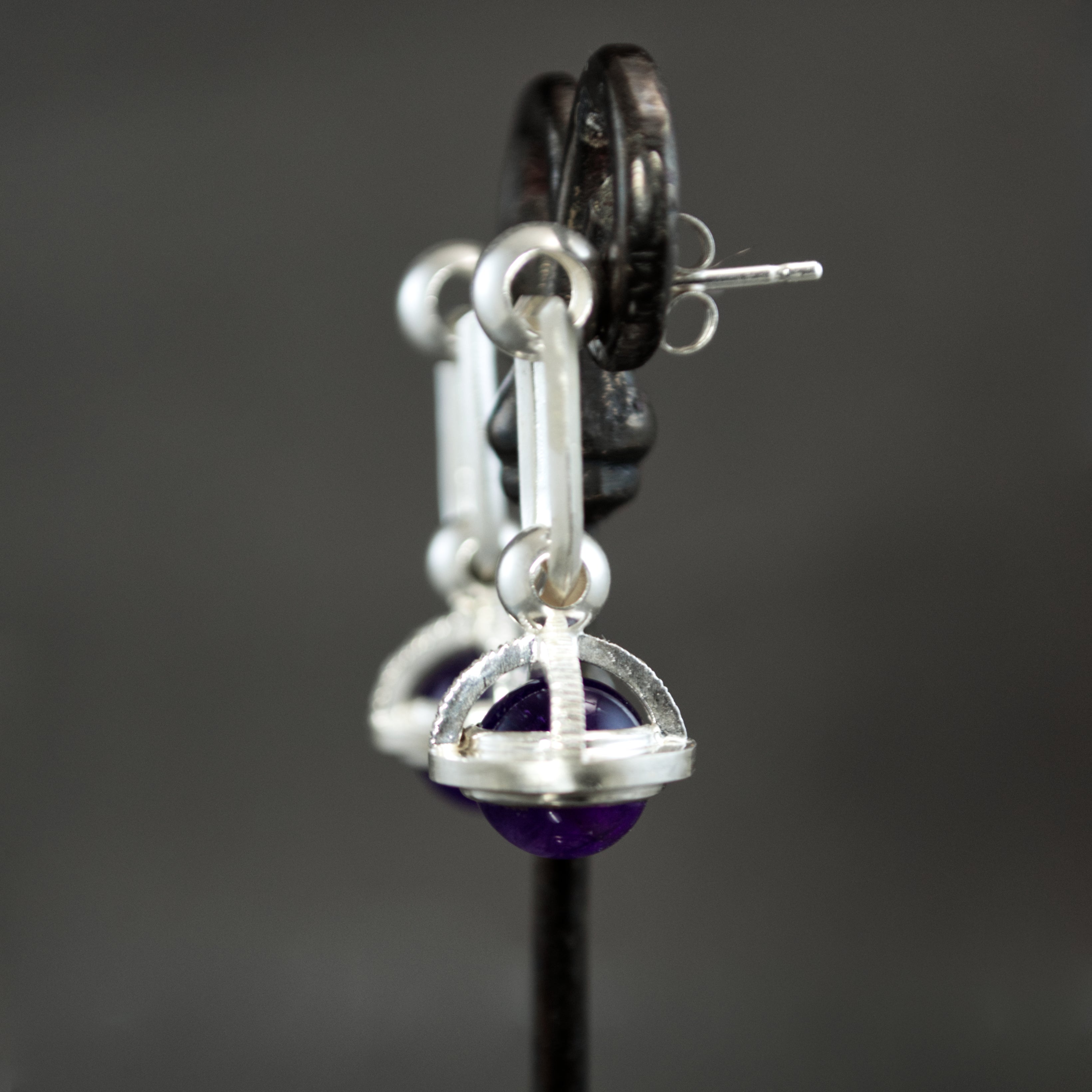 Amethyst Fob Stirrup Earrings