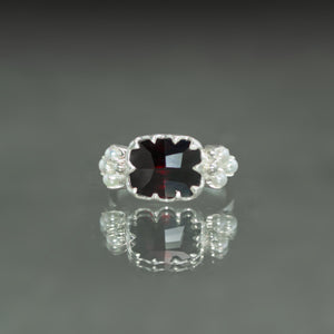 Almandine Garnet and Seed Pearl Ring - Size 7.5