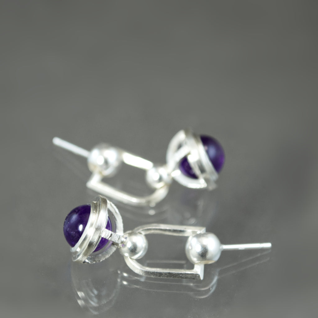 Amethyst Fob Stirrup Earrings