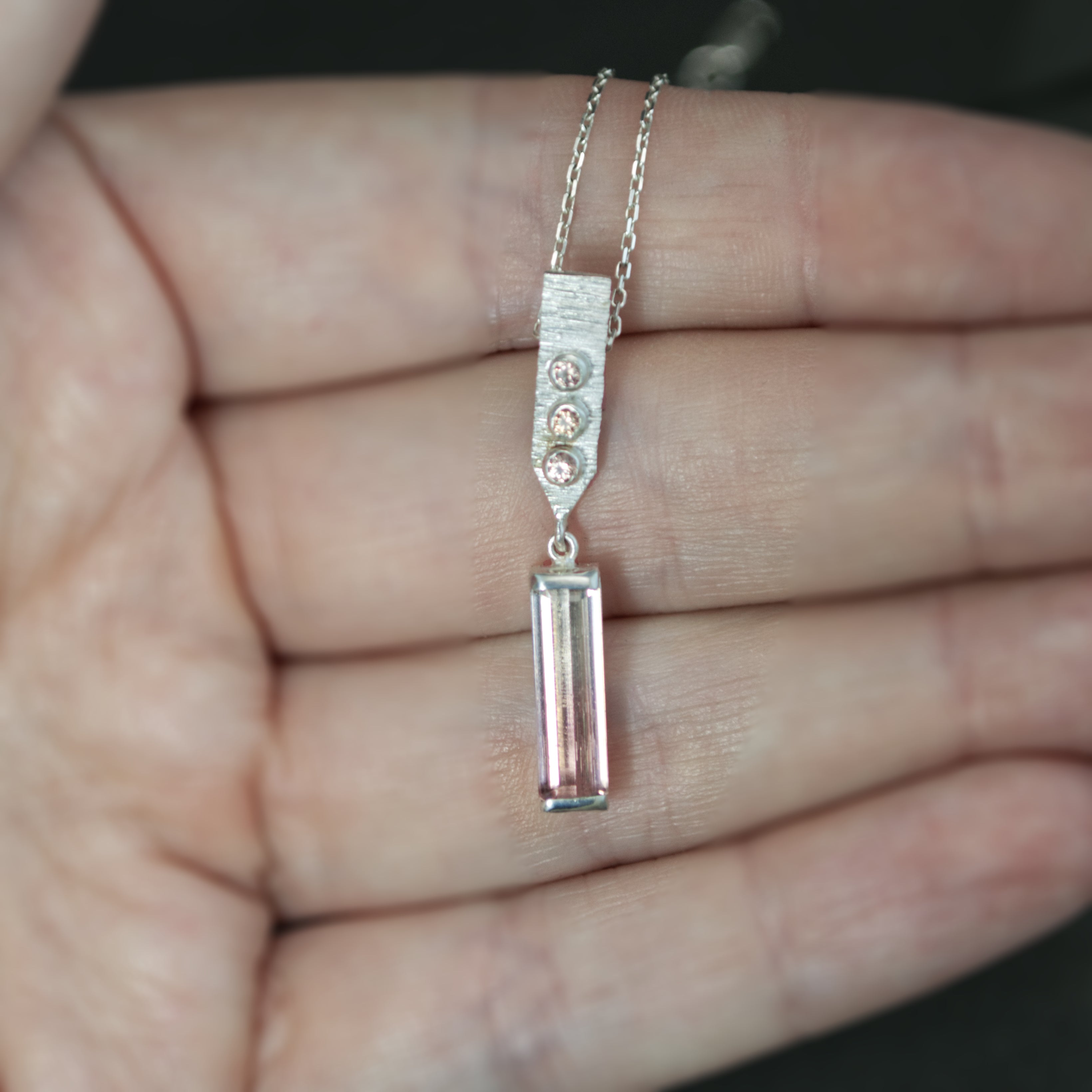 Pink to White Tourmaline and Sapphire Dart Pendant