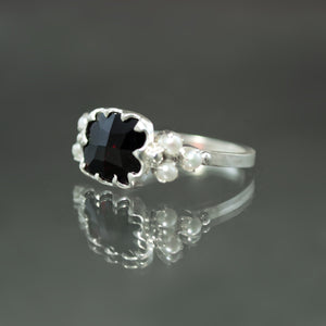 Almandine Garnet and Seed Pearl Ring - Size 7.5