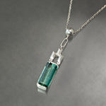 Teal Tourmaline Art Deco Culet Lavalier Pendant in Sterling Silver