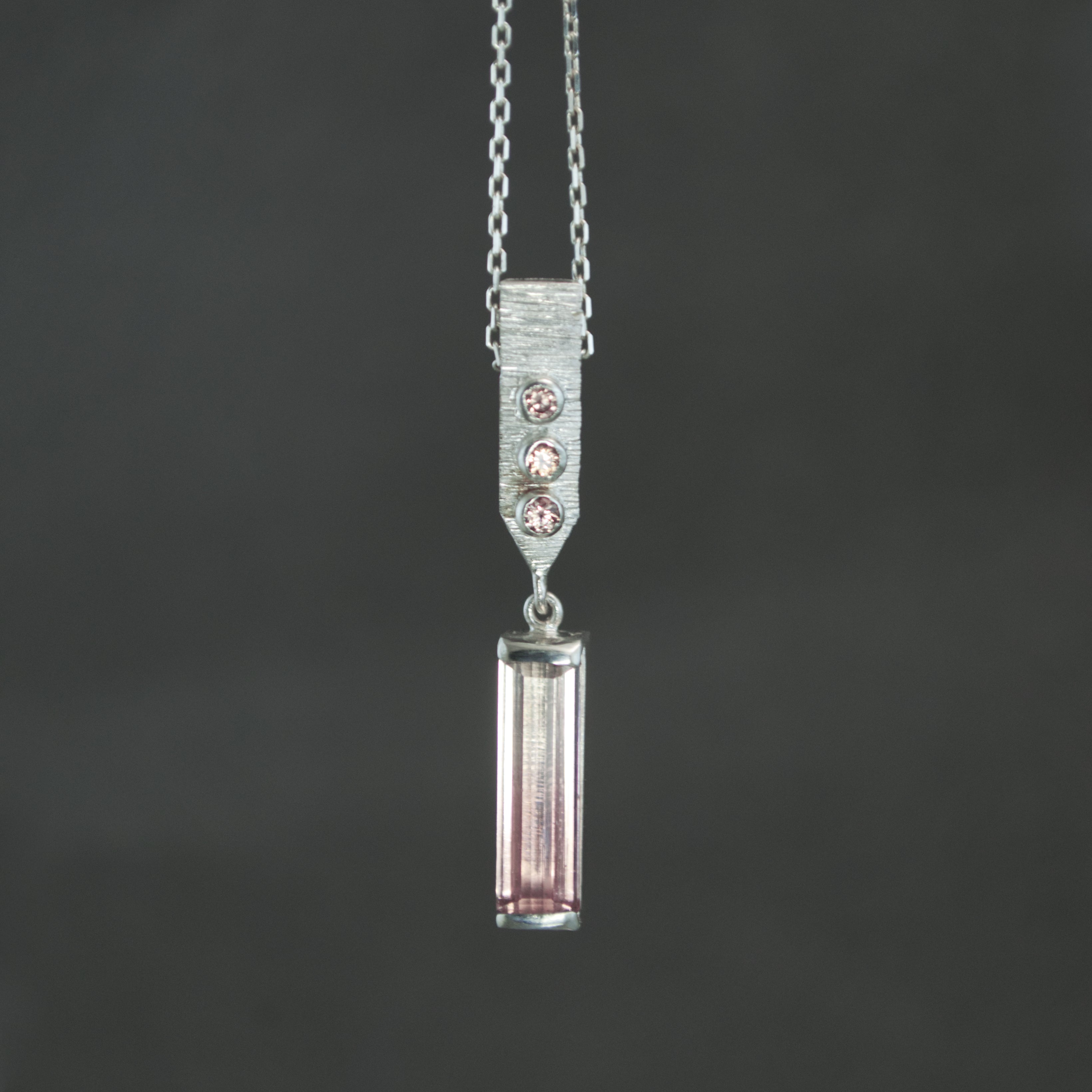 Pink to White Tourmaline and Sapphire Dart Pendant