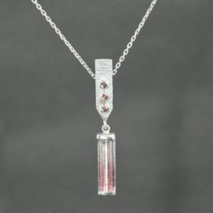 Pink to White Tourmaline and Sapphire Dart Pendant