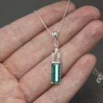 Teal Tourmaline Art Deco Culet Lavalier Pendant in Sterling Silver