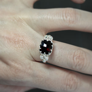 Almandine Garnet and Seed Pearl Ring - Size 7.5