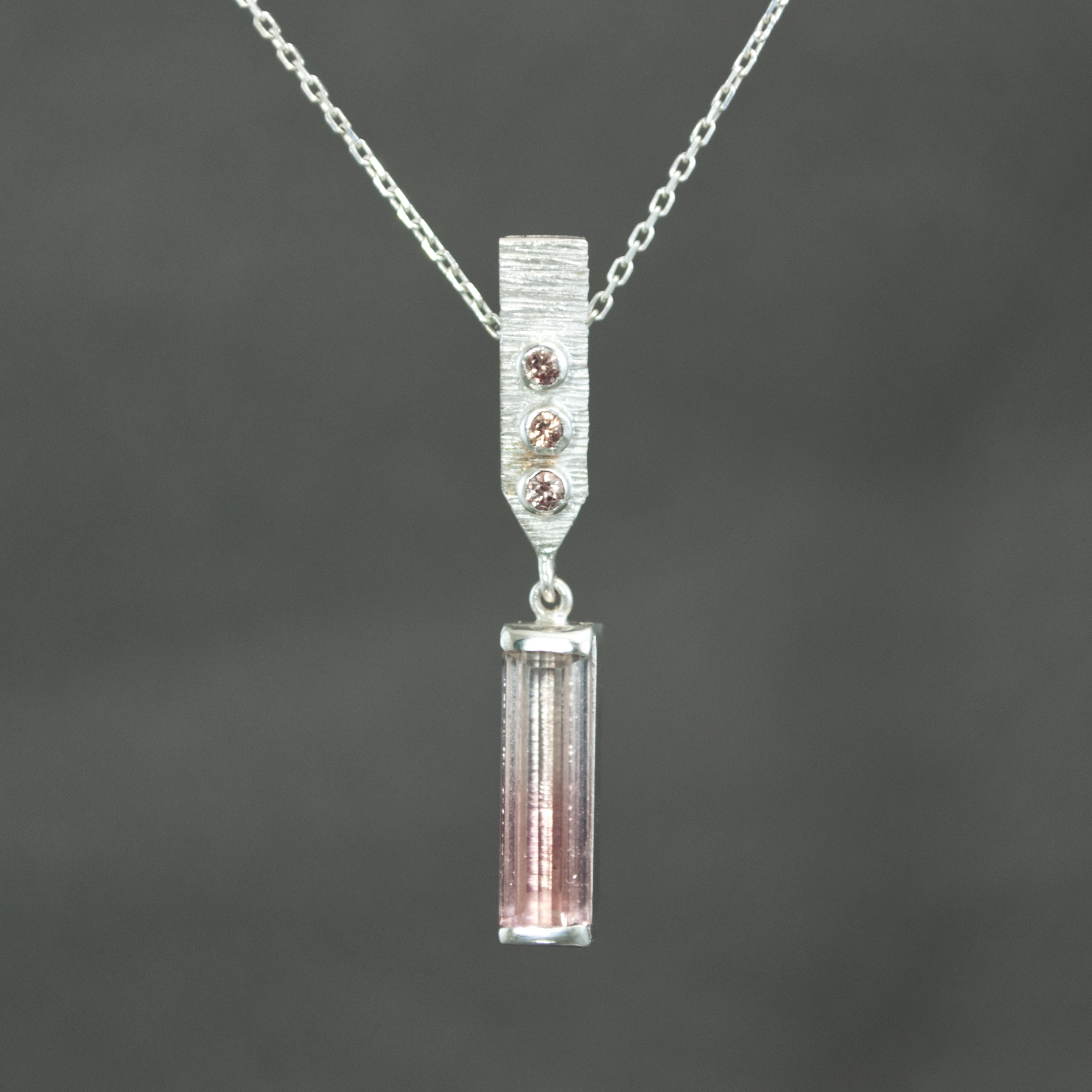 Pink to White Tourmaline and Sapphire Dart Pendant