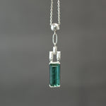 Teal Tourmaline Art Deco Culet Lavalier Pendant in Sterling Silver