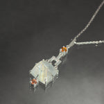 Rainbow Moostone and Orange Sapphire Art Deco Lavalier in Sterling Silver