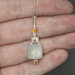 Rainbow Moostone and Orange Sapphire Art Deco Lavalier in Sterling Silver